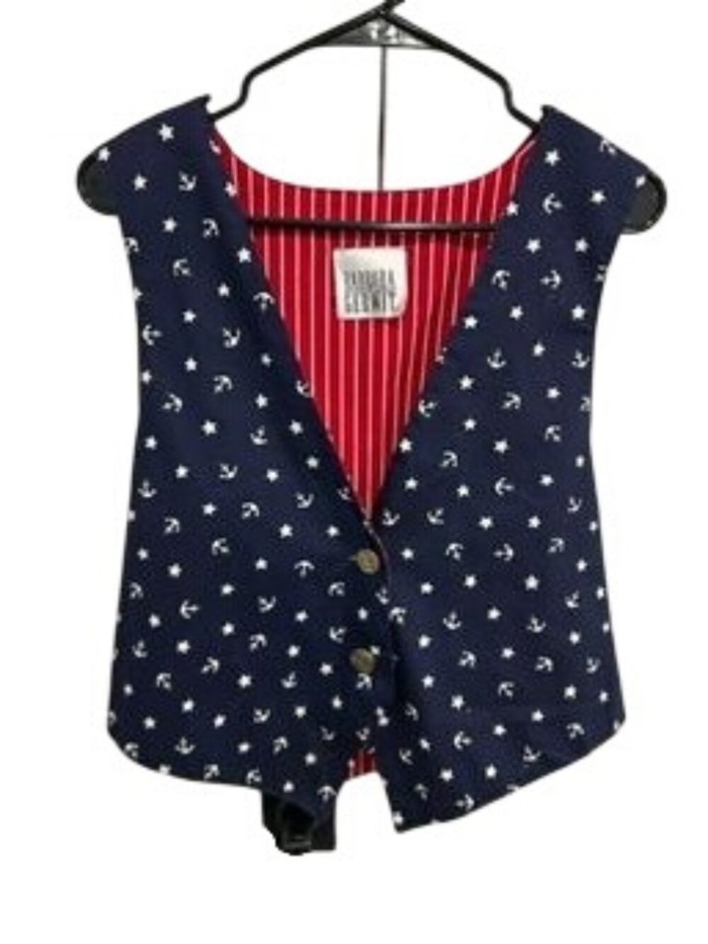 Barbara Gerwit Large Navy Anchor Star Button Vest Coastal Nautical Patriotic